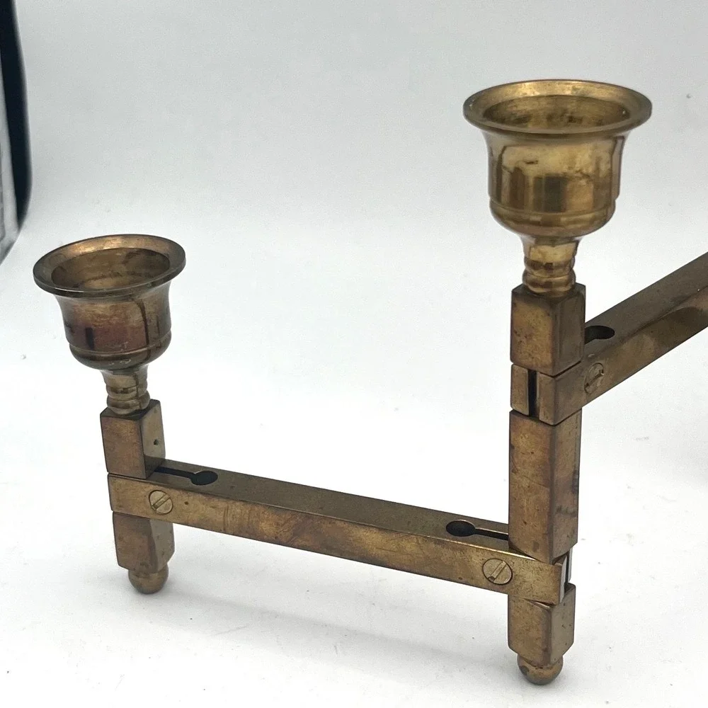 Vtg Danish Modern Brass Accordion Folding Candelabra 6 Light‎ Candle Holder MCM